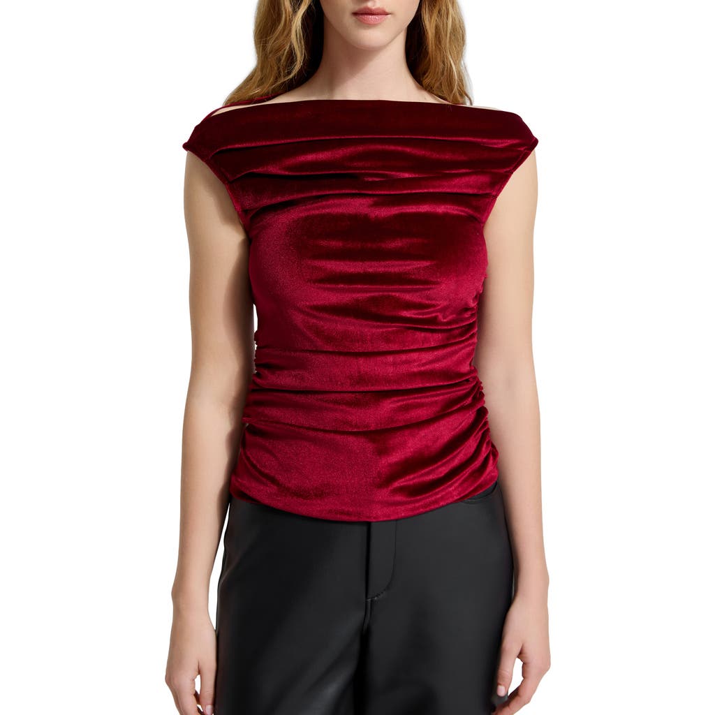 Marcella Cooper Ruched Off The Shoulder Velvet Top In Red