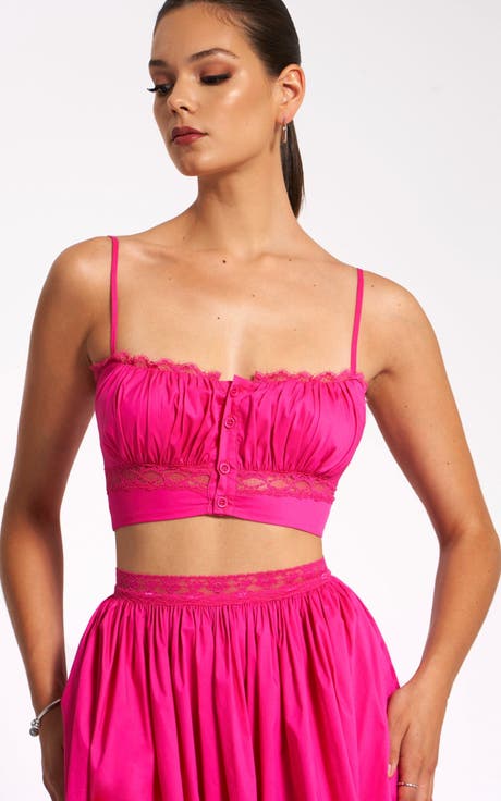 Maya Cotton Poplin Top With Lace Trim