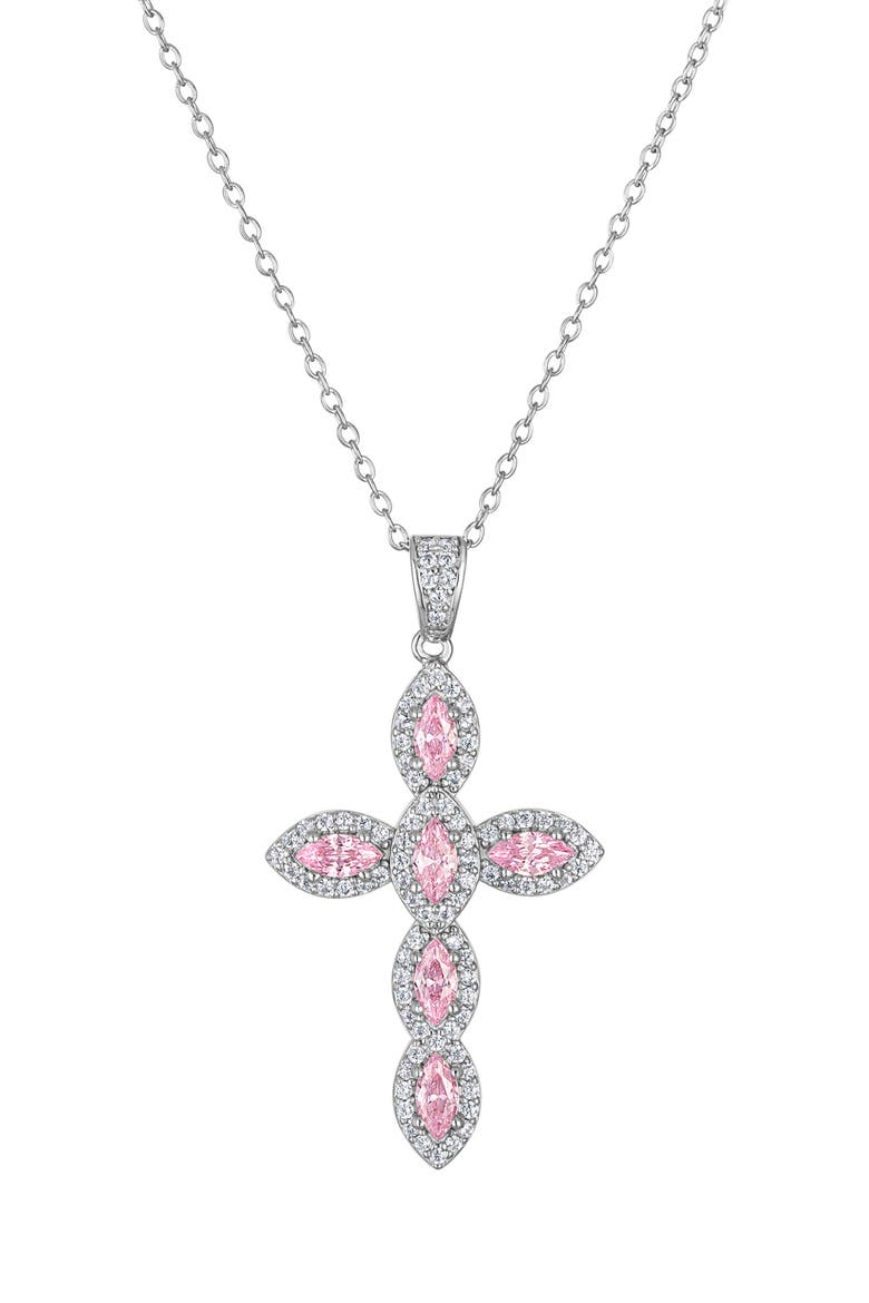 Sterling Silver & Cubic Zirconia Cross Pendant Necklace, Main, color, WHITE