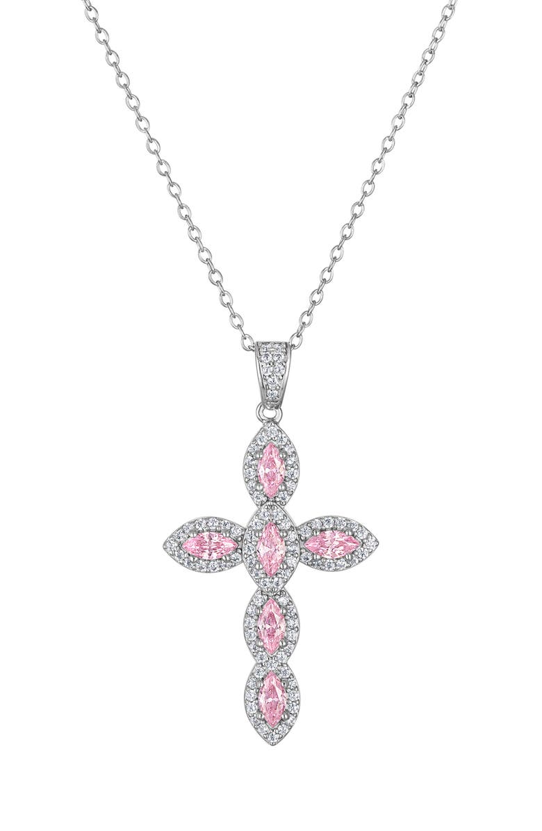 FZN Sterling Silver & Cubic Zirconia Cross Pendant Necklace, Main, color, White