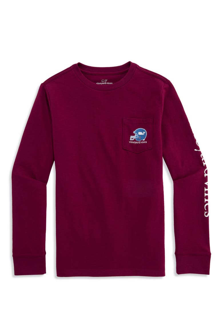 Kids' Sticker Football Helmet Long Sleeve T-Shirt, Main, color, COASTAL CRIMSON