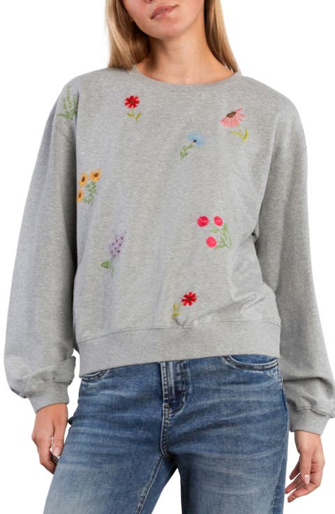 Flower Burst Embroidered Cotton Graphic Sweatshirt