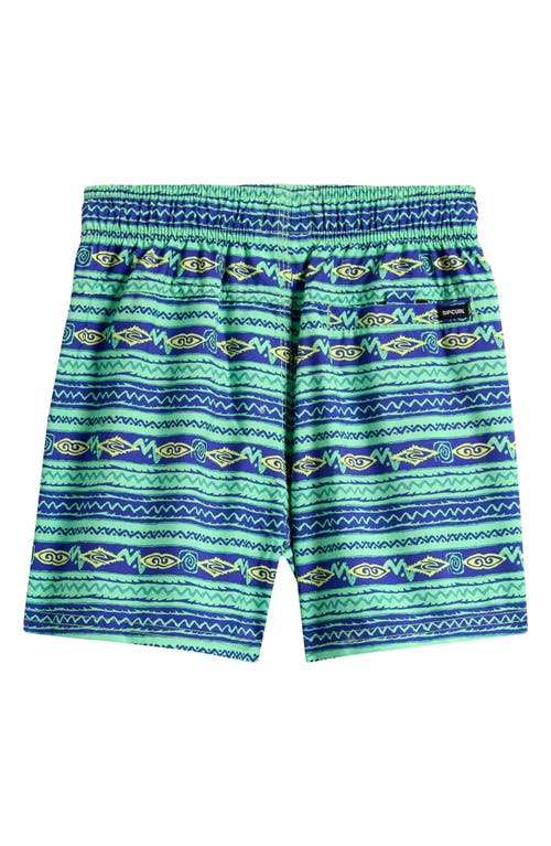 Shop Rip Curl Kids' Raw Energy Stripe Volley Swim Trunks In Neon Green