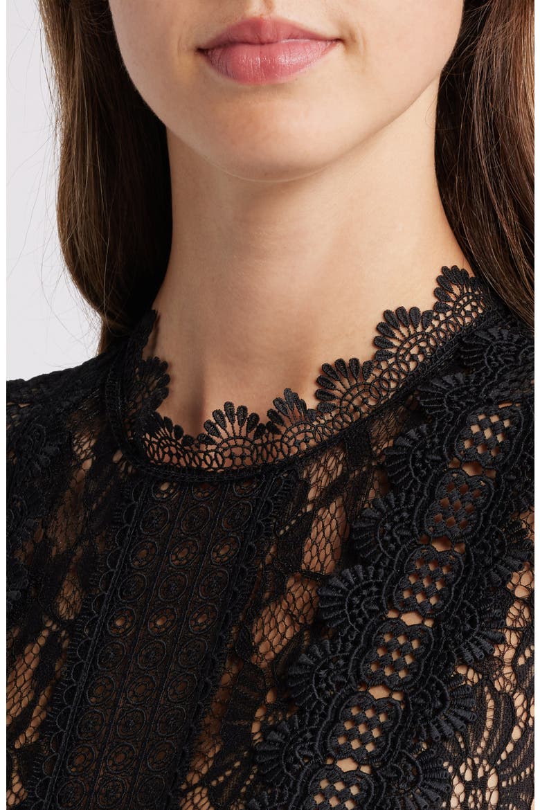 Lace Bodice Long Sleeve Jumpsuit, Alternate, color, BLACK