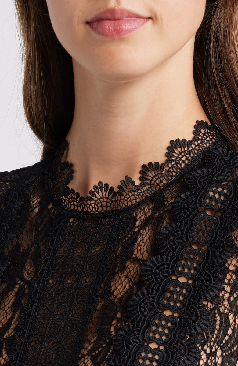 bebe Lace Bodice Long Sleeve Jumpsuit, Alternate, color,