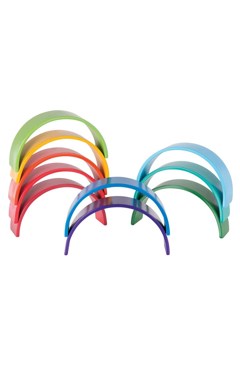 Kaplan Early Learning Company Wooden Rainbow Arches and Tunnels - 12 Pieces, Alternate, color, Multicolor