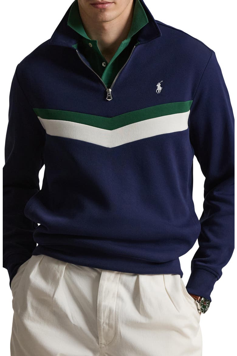 Double Knit Chevron Quarter-Zip Pullover, Main, color, NEWPORT NAVY