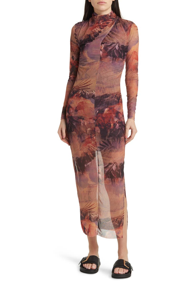 AllSaints Tia Colca Long Sleeve Midi Dress, Main, color,