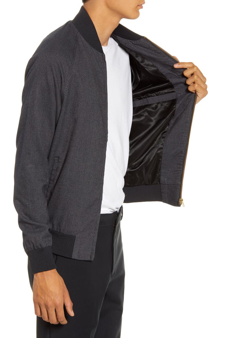 Slim Fit Houndstooth Bomber Jacket, Alternate, color, GUNMETAL