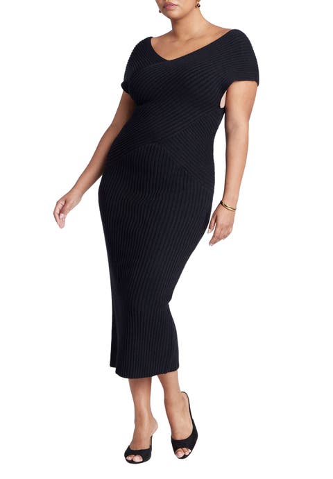 Cross Front Rib Midi Sweater Dress (Plus Available)