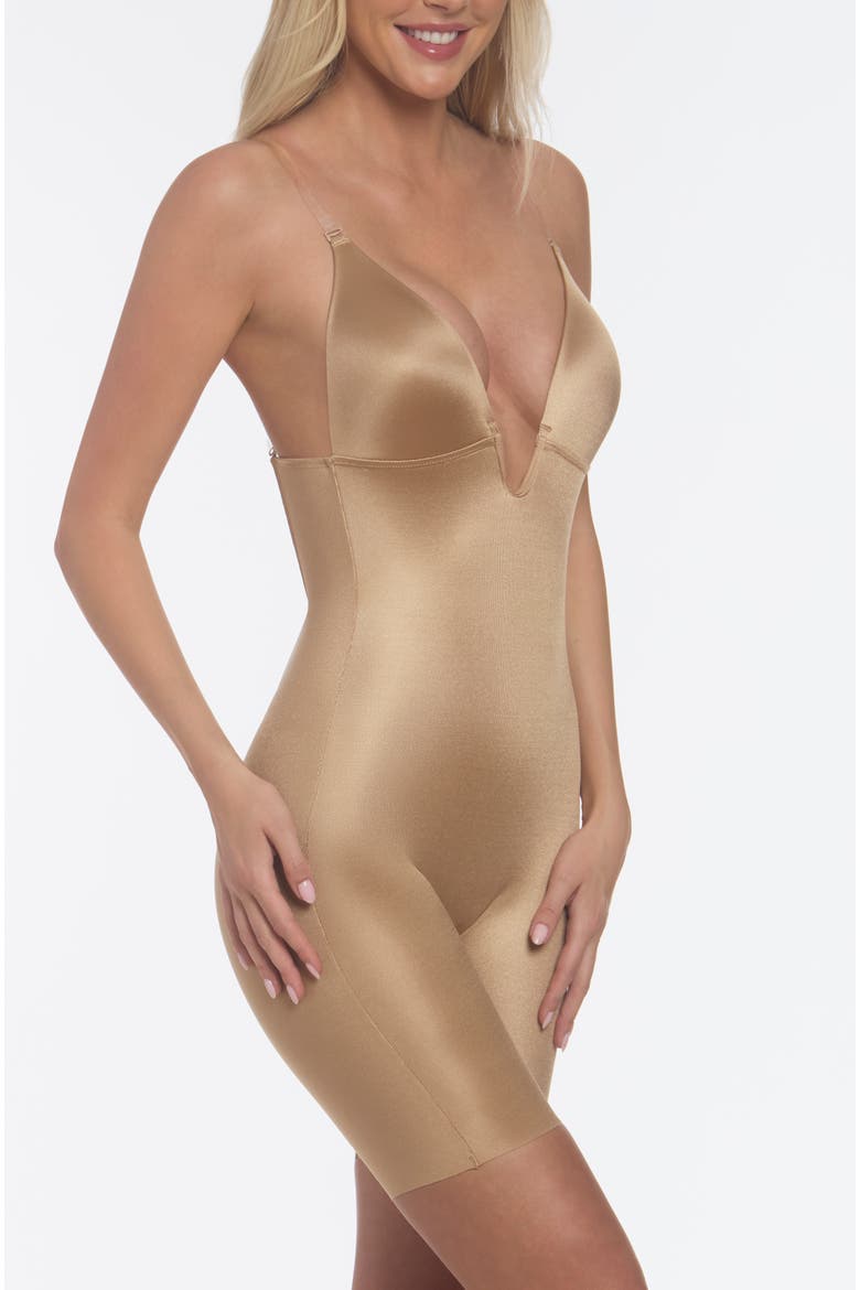 Unity U Plunge Low Back Thigh Shaping Bodysuit with Convertible Straps, Alternate, color, Mocha