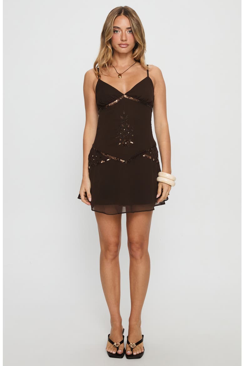 Jesenia Sequin Chiffon Party Dress, Alternate, color, BROWN