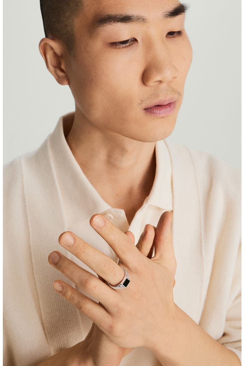 Black Onyx Square Signet Ring, Alternate, color, Sterling Silver