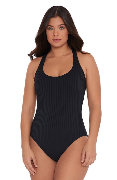 Ribbed Scoopneck Crossback One Piece Swimsuit