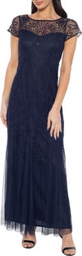 Oleg Cassini Soutaché Illusion Mesh Gown