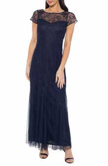 Oleg Cassini Soutaché Illusion Mesh Gown