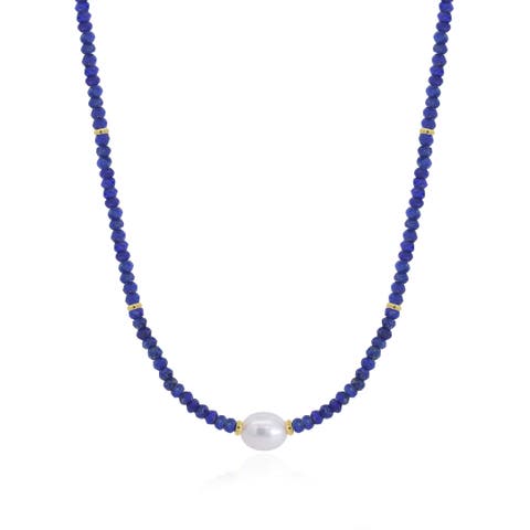 Lapis Bead Pearl Necklace