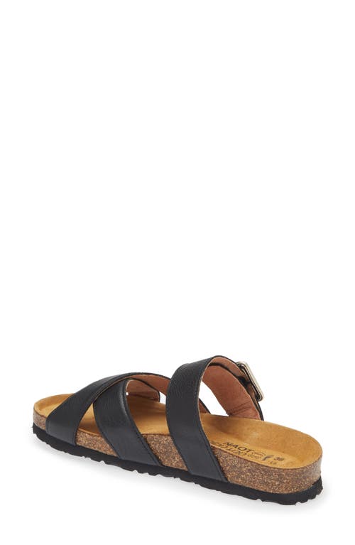 Naot Chicago Crossband Leather Footbed Sandal In Soft Black Leather