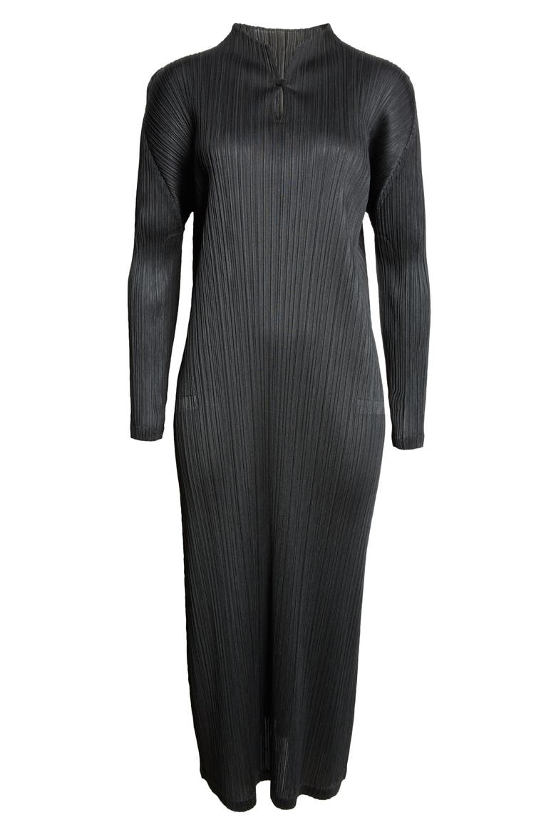 Monthly Colors January Pleated Long Sleeve Dress, Alternate, color, BLACK