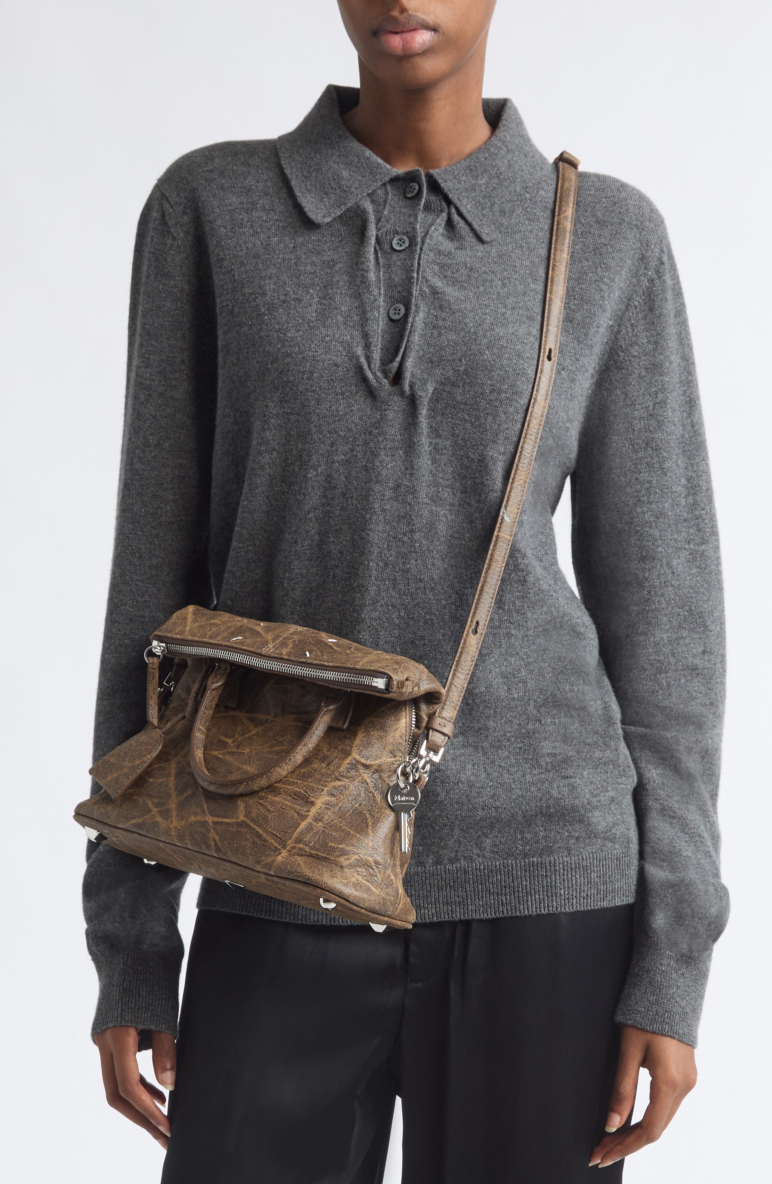 5AC Soft Mini Leather Crossbody Bag, Alternate, color, BROWN