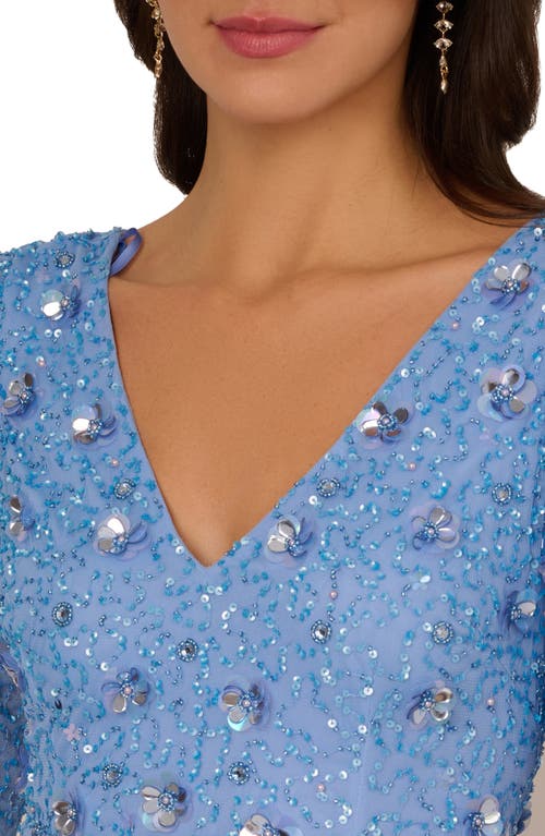 ADRIANNA PAPELL ADRIANNA PAPELL BEADED PETAL SLEEVE EVENING GOWN 