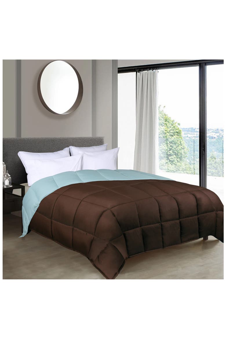 Classic All-Season Reversible Down Alternative Comforter, Alternate, color, CHOCO-SKY BLUE