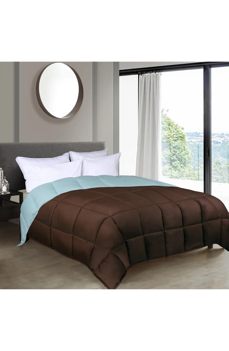 Superior Classic All-Season Reversible Down Alternative Comforter, Alternate, color, Choco-Sky Blue
