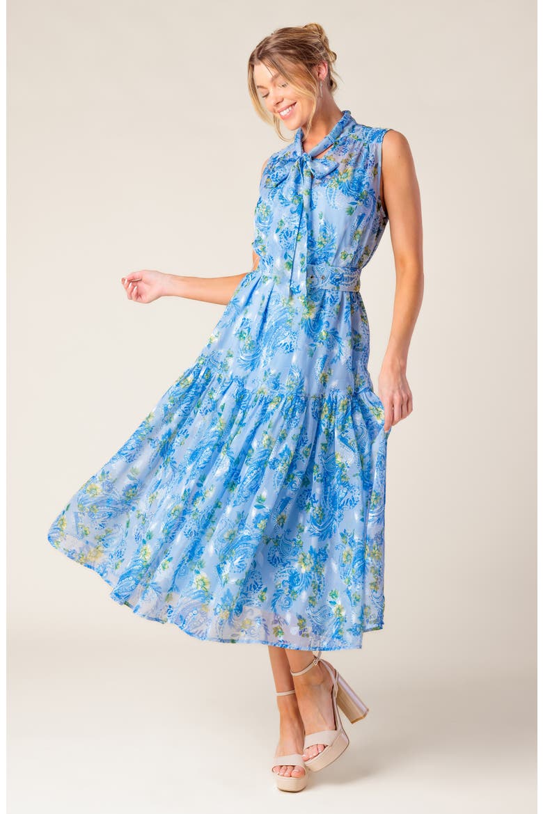 Paisley Tie Neck Sleeveless Chiffon Midi Dress, Alternate, color, POWDER BLUE
