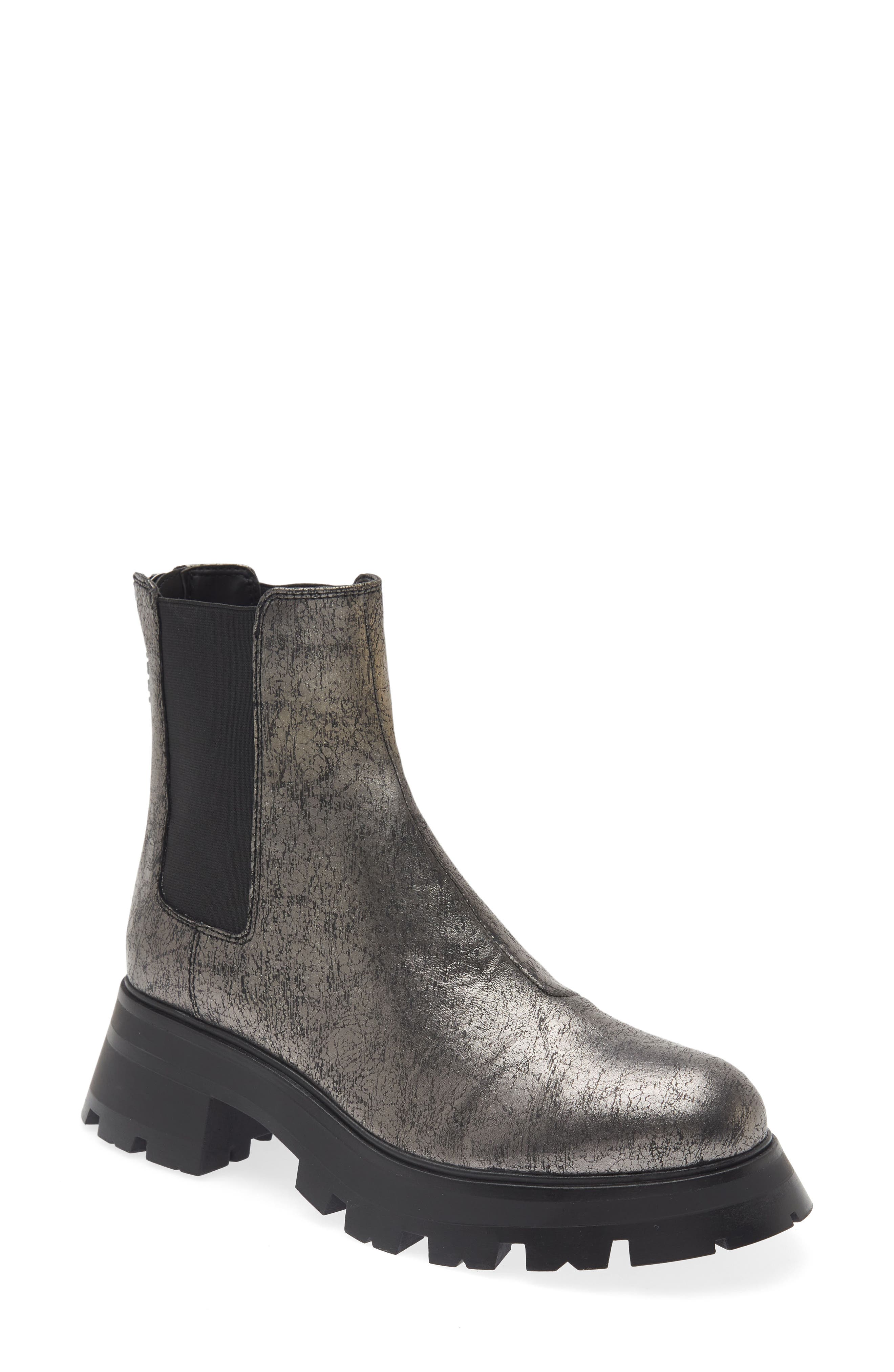 DKNY Sasha Lug Chelsea Boot, Main, color, Dark Gunmetal Cracked Leather