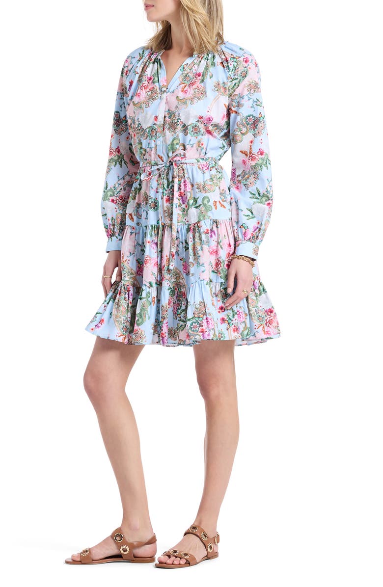 Robert Graham Sydney Paisley Floral Long Sleeve Tiered Shirtdress, Alternate, color, Blue Multi