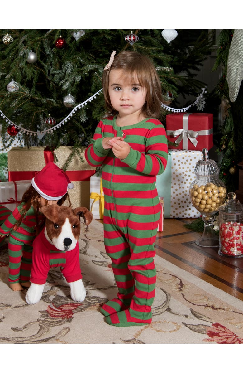 Leveret Kids Footed Striped Cotton Matching Family Holiday Pajamas, Alternate, color, Red & Green