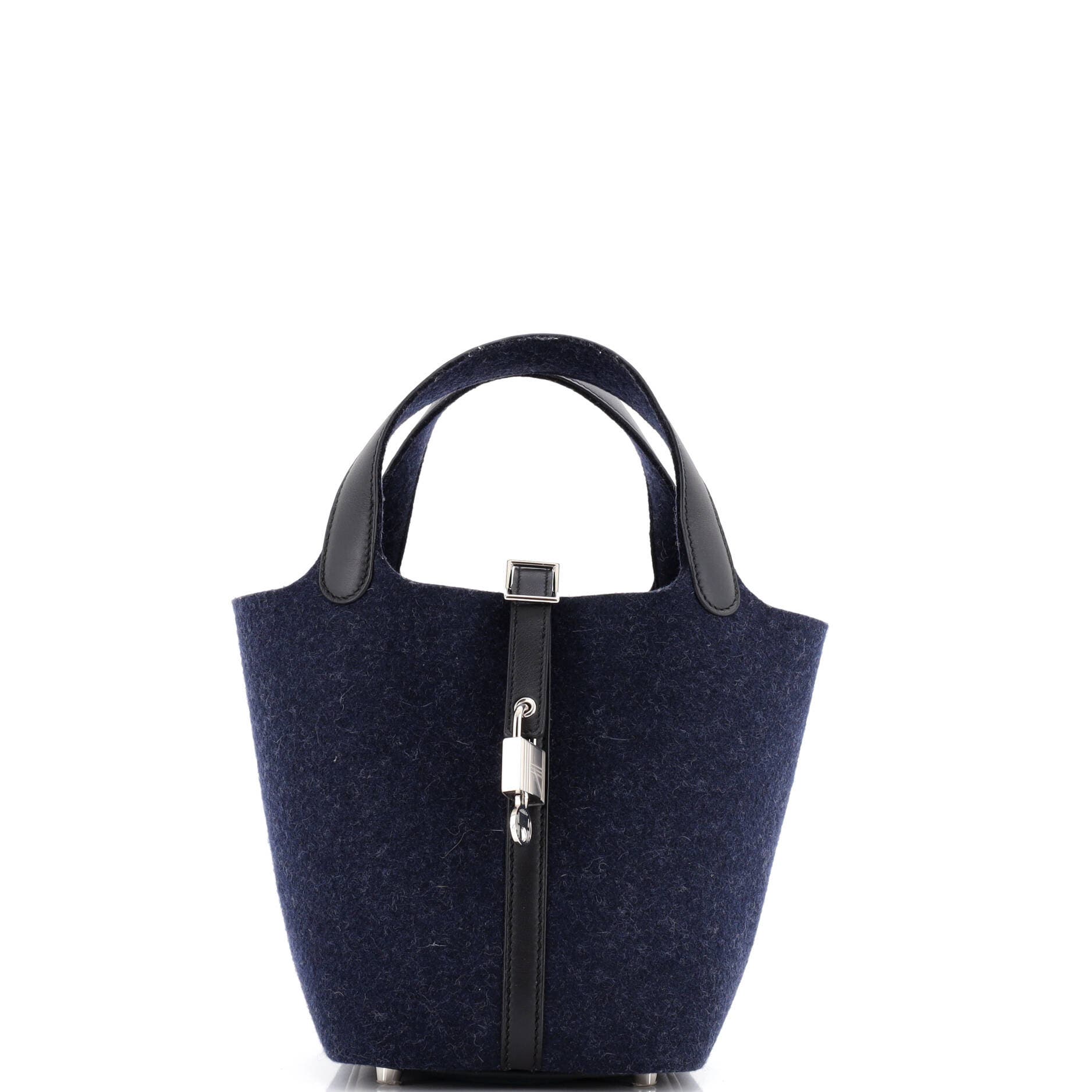 Pre-Owned Hermes Picotin Lock Bag Felt with Leather PM, Main, color, Bleu Nuit