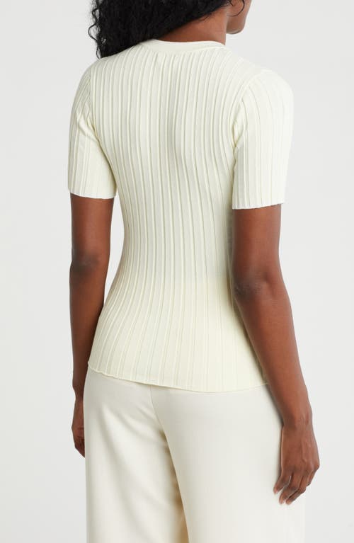 Nordstrom Rack Tipped Short Sleeve Ribbed Sweater In Yellow Pale- Ivory Tipping