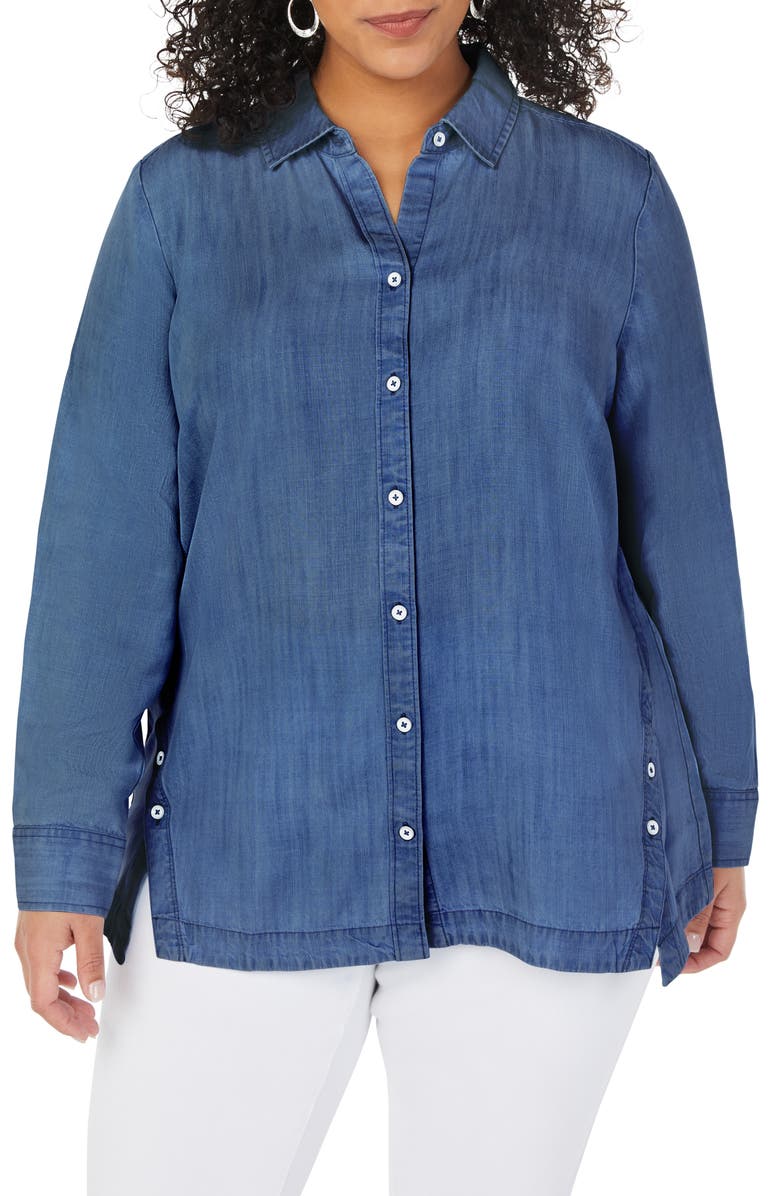 Foxcroft Cassie Chambray Blouse, Main, color,