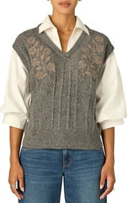 Wit & Wisdom Floral Embroidered Two-Fer Sweater Vest