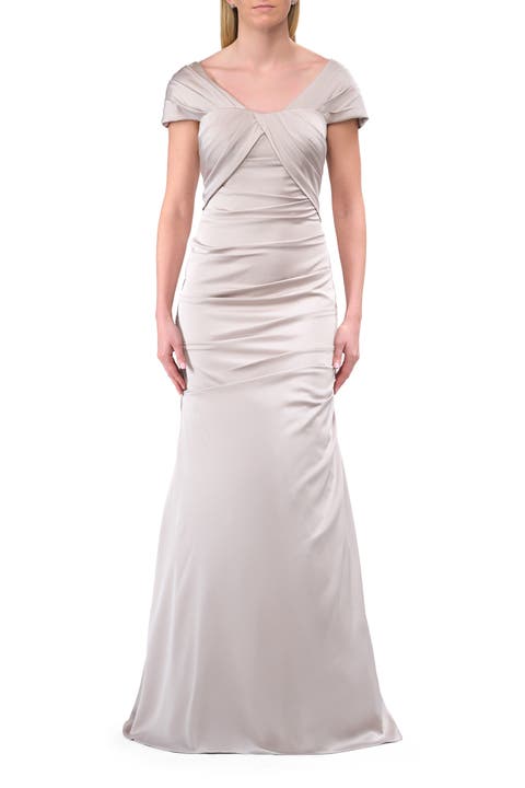 Lovely Ruched Mermaid Satin Gown with Unique Neckline