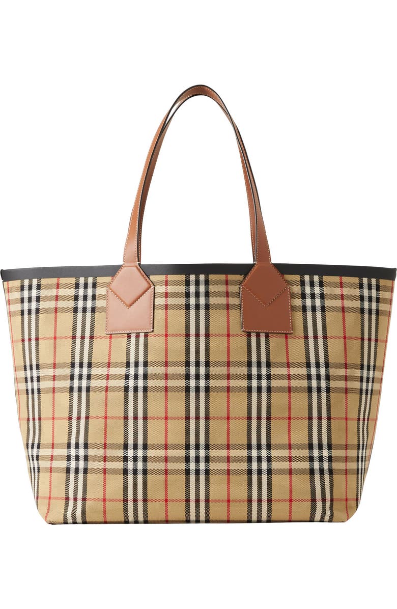 Burberry Large London Check Cotton Canvas Tote, Alternate, color,