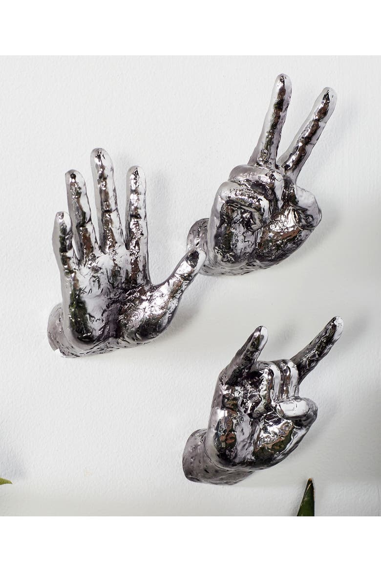 Stone Counter Display Rack WILLOW ROW Silvertone Polystone Modern Floating Hands Sculpture - Set ...