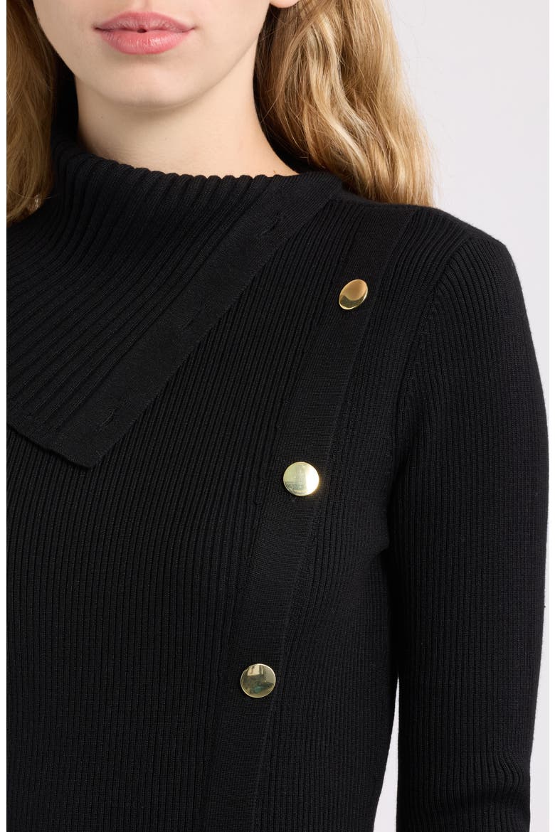 Ribbed Button Detail Midi Dress, Alternate, color, ANNE BLACK