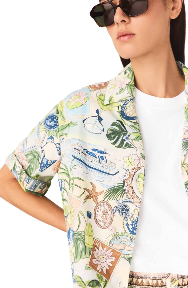maje Patterned cropped shirt, Alternate, color, Postcard Print