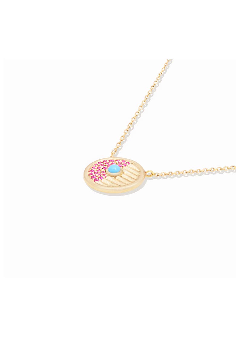 Found Small Disk Pendant Necklace, Alternate, color, Pink Sapphire & Turquoise-Gold