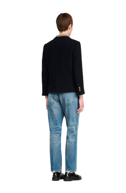Sandro Womens Black Stripe-collar Tweed Jacket In Black