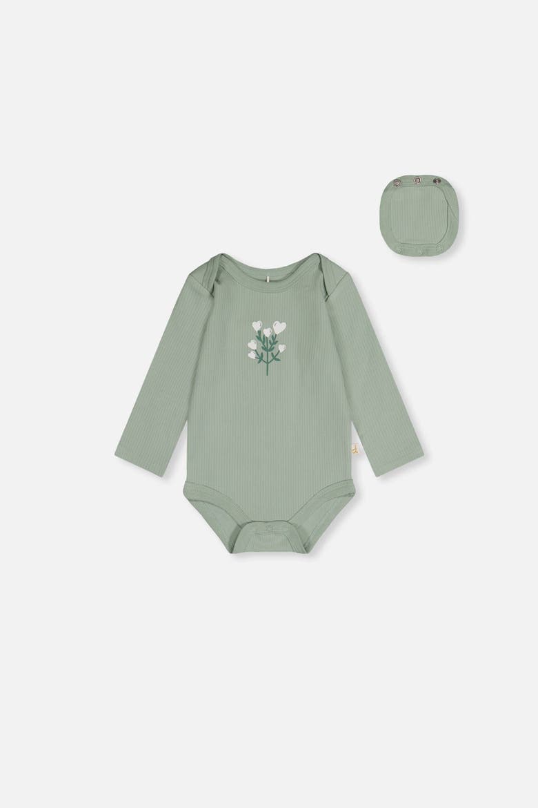 Organic Cotton Long Sleeve Flower Detail Romper, Main, color, Greyish Green