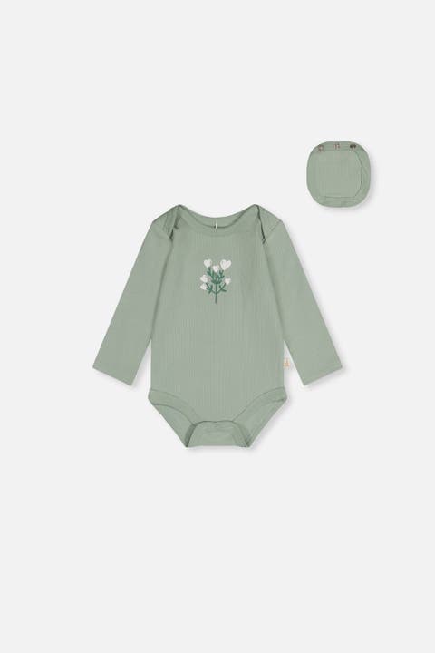 Organic Cotton Long Sleeve Flower Detail Romper