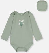 Deux par Deux Organic Cotton Long Sleeve Flower Detail Romper
