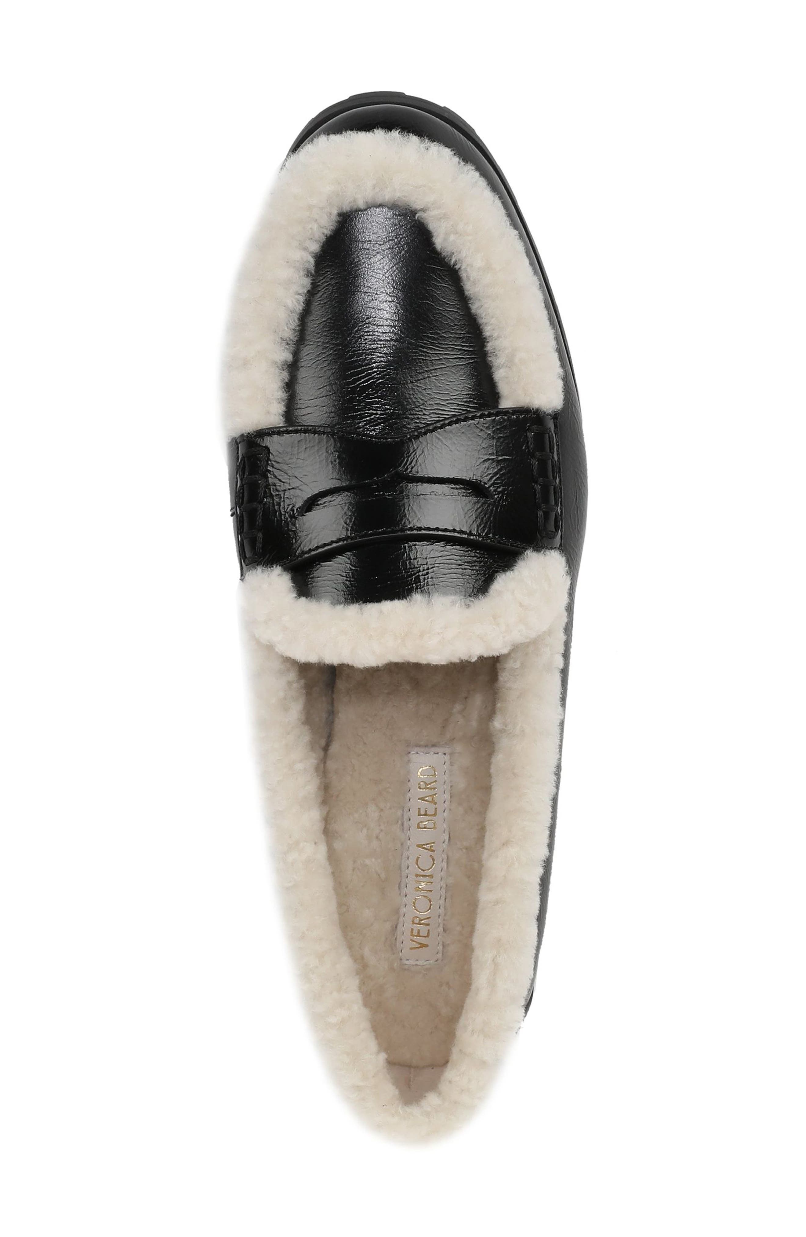 Penny Lug Loafer with Genuine Shearling Trim, Alternate, color, BLACK LEATHER