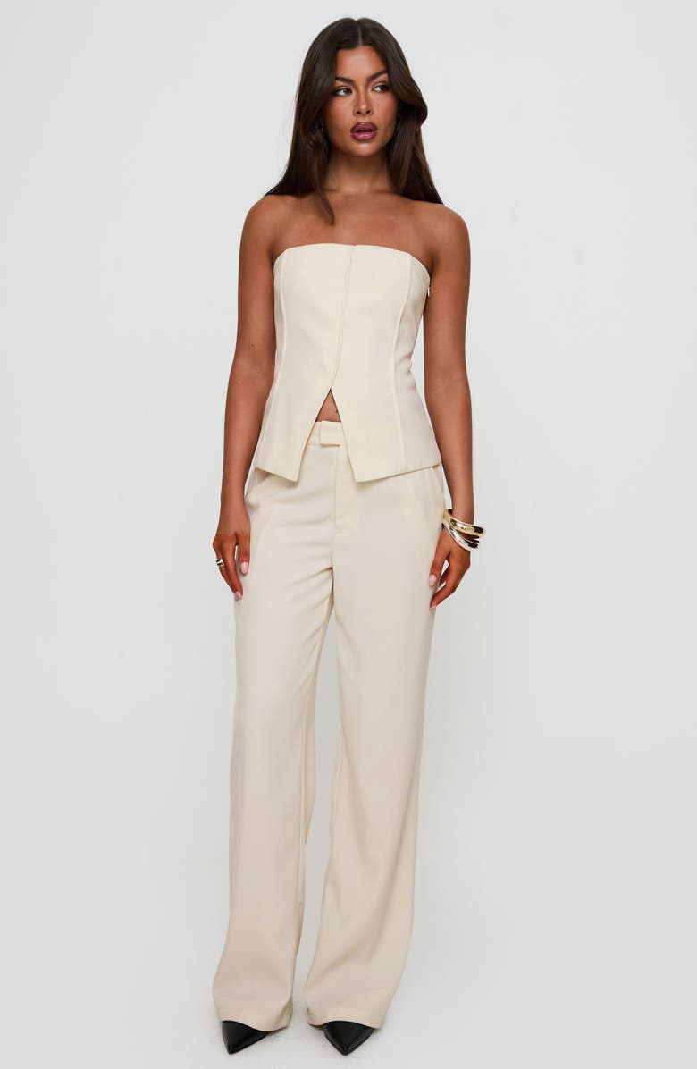 Princess Polly Lavish Living Split Front Strapless Top, Alternate, color, Cream