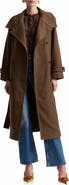 Avec Les Filles Belted Funnel Neck Herringbone Trench Coat