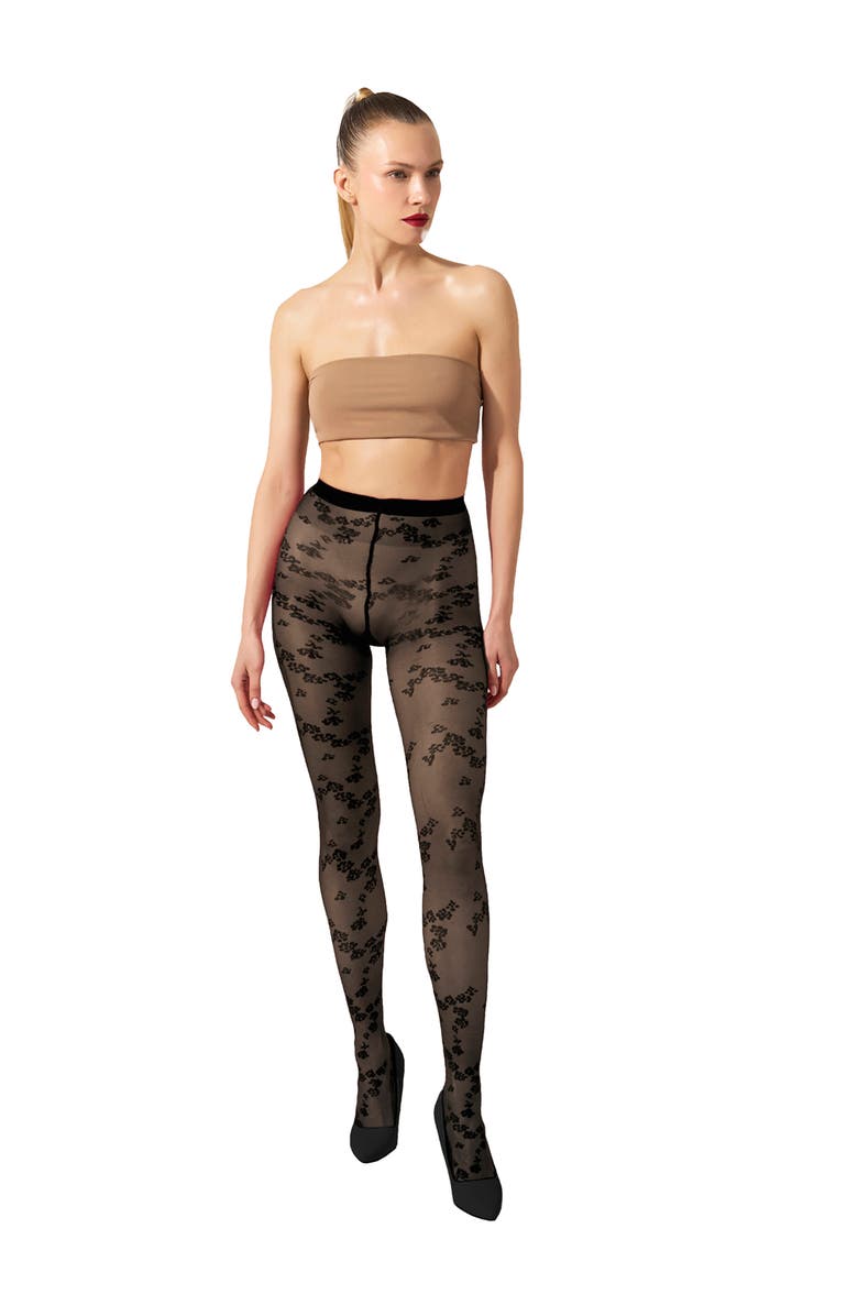 Wolford Floret Tights, Alternate, color, Black