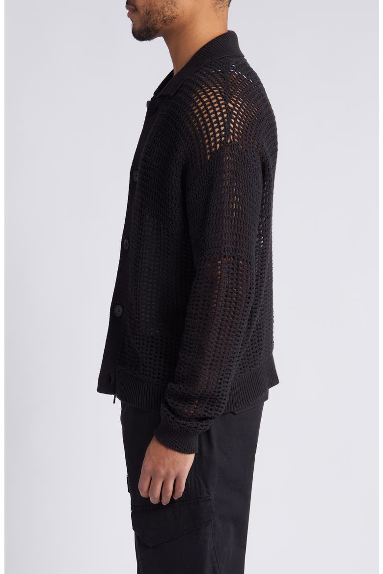Mixed Open Stitch Cotton Cardigan, Alternate, color, BLACK
